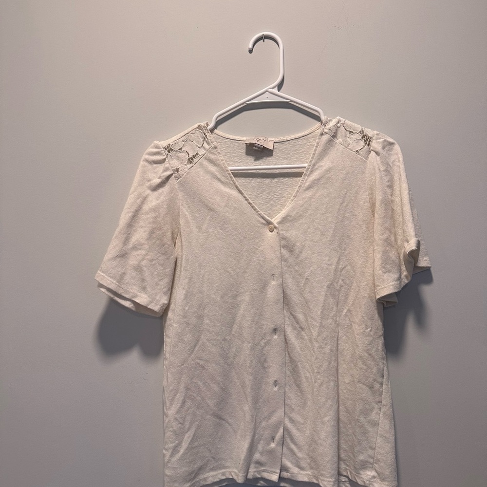 LOFT Cream V-Neck Blouse
